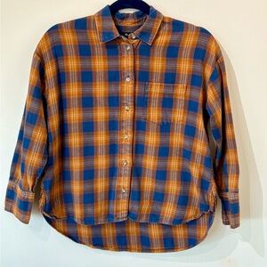 Madewell Blue and Orange Plaid Flannel Shirt
